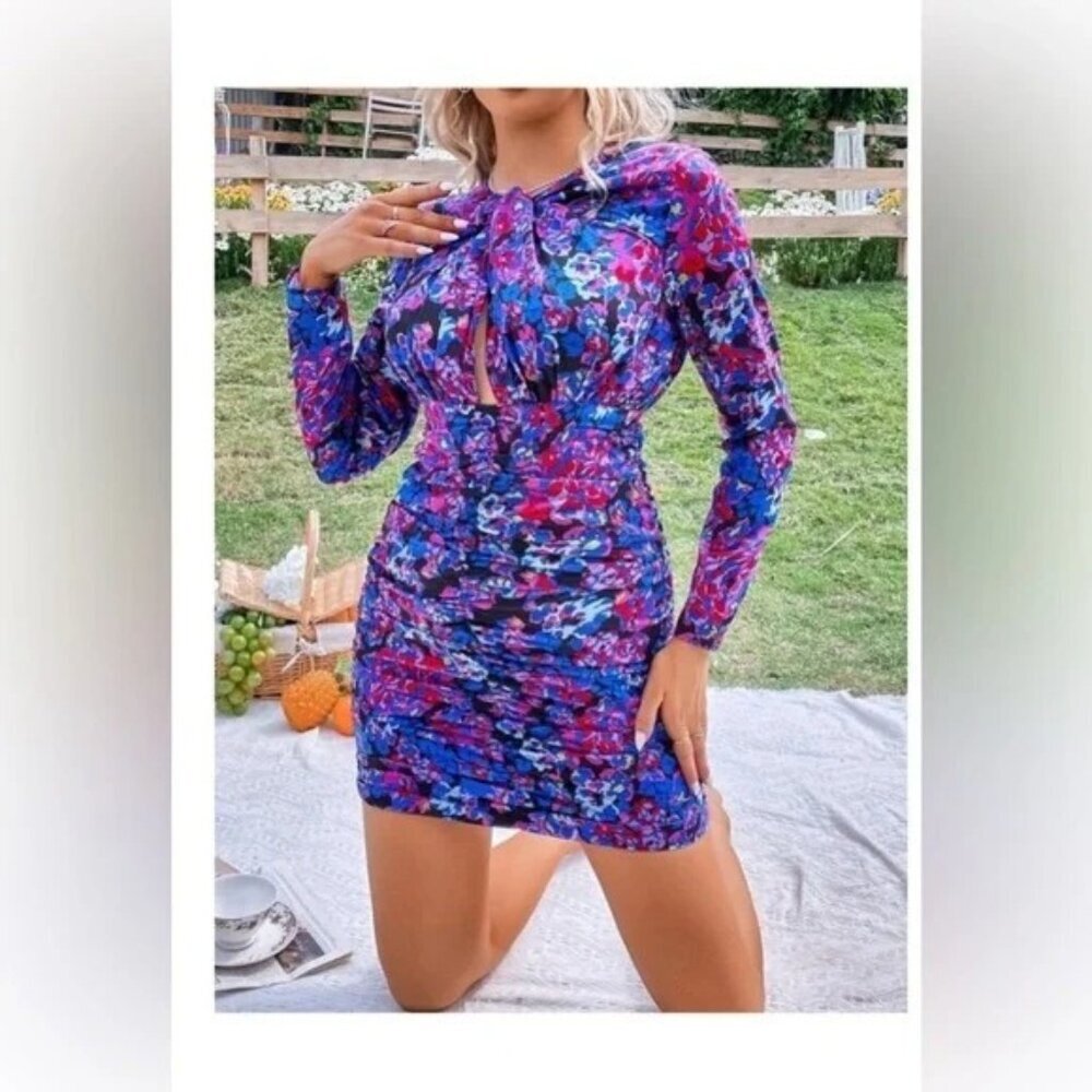 SZ Zara Floral Long Sleeve Ruffle Mini Dress Blogger fav XS ✨✨🔥